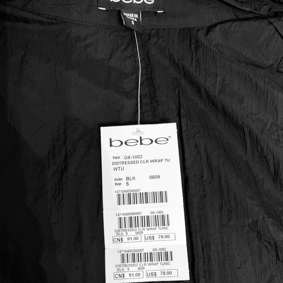 NWT Bebe Black Deconstructed Long Top with Tie SM - Picture 8 of 8